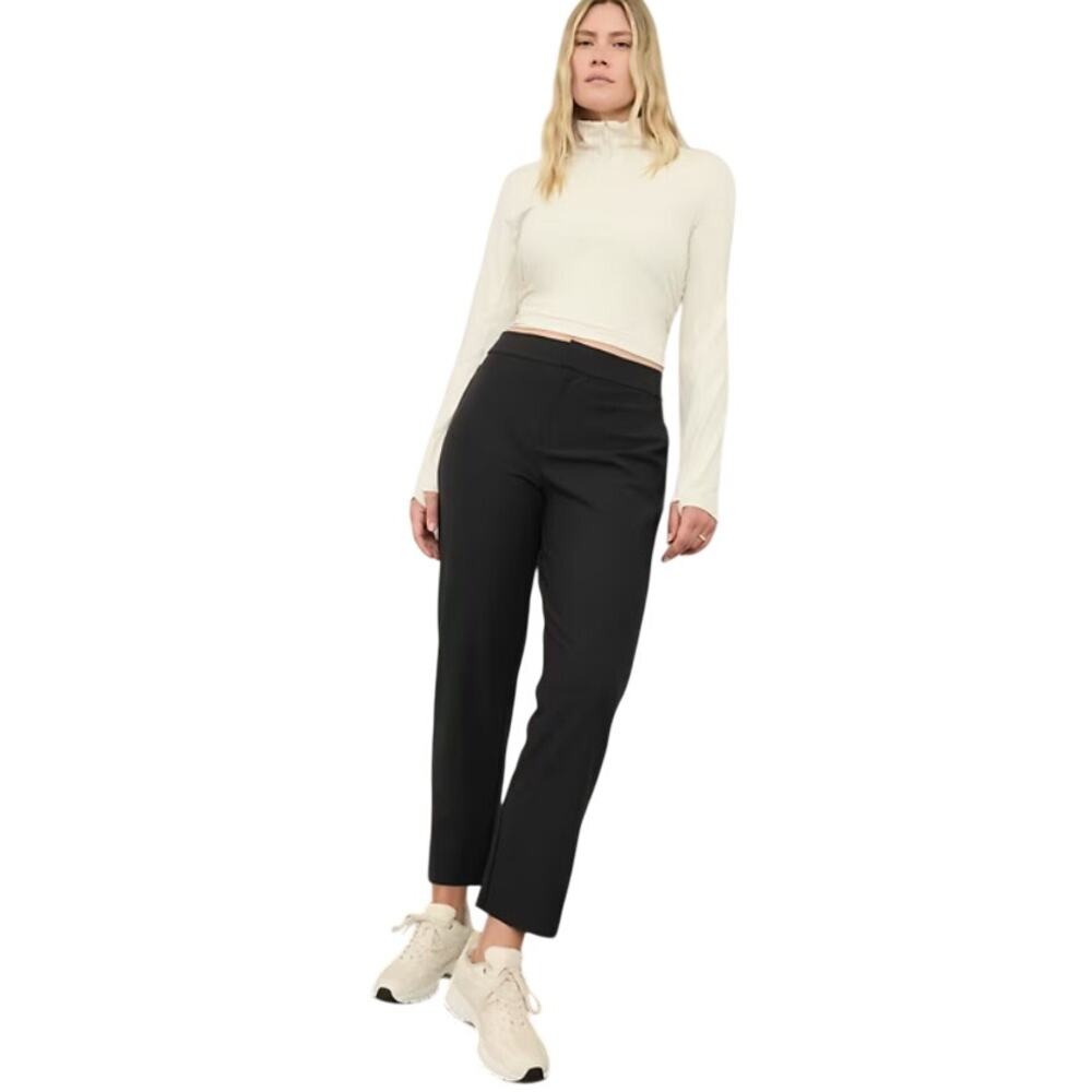 Athleta Stellar Trouser Size 4 Black Tuxedo Stripe Work Travel Pant Straight Leg
